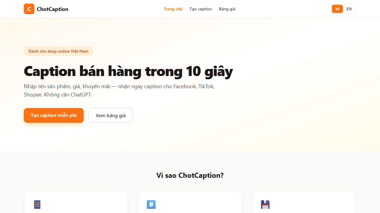 Giao diện ChotCaption